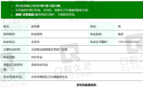 北京联合丽格宫风勇医生执业资质