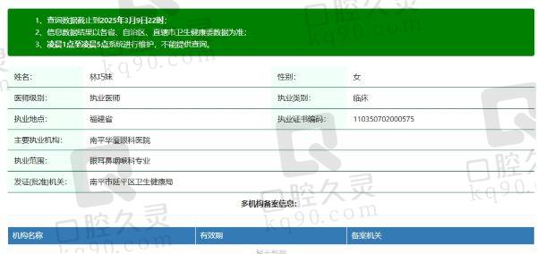 南平华厦眼科医院林巧妹医生个人资质