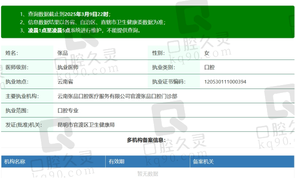 昆明张品口腔门诊部张品医生