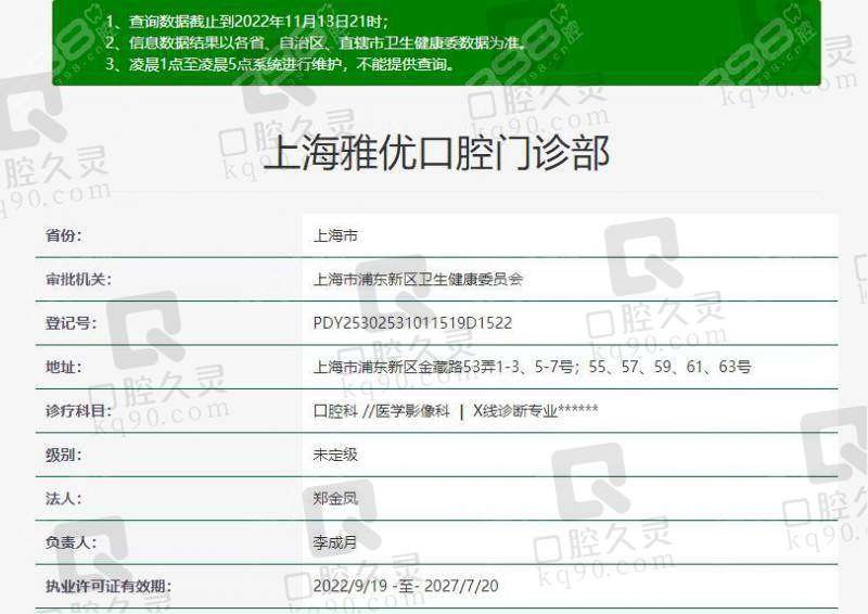 六、上海雅优口腔门诊部价格表